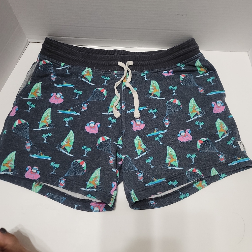 CHUBBIES CHRISTMAS SANTA & Reindeer Tropical LARGE shorts Terry Cloth Lining